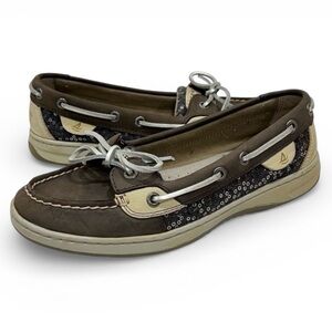 Sperry Taupe with Grey Sequins Top-Sider Angelfish Boat Shoes Size 6.5
